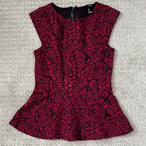 Forever 21 peplum burgundy roses shirt